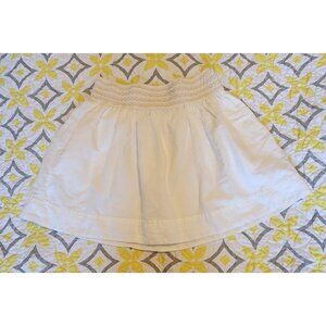 White Cotton Elastic Waist Mini Skirt With Shirred Detailing & Flowy Design